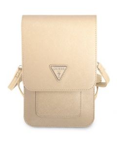 Bolso Cartera Guess Modelo Saffiano Logo Triángulo Para Celular-Beige