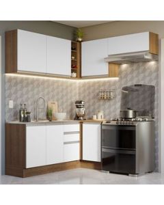 Cocina Integral Esquinera 349cm Marrón/Blanco Glamy Madesa 07 - Marron/Blanco