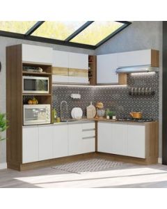 Cocina Integral Esquinera 419cm Marrón/Blanco Glamy Madesa 01 - Marron/Blanco