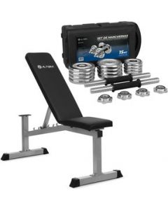 Set de Pesas Mancuernas Discos Banco Maletin GYM 15KG/33LB