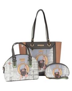 Set 3pz Nicole Lee Shopper, Dome y Cosmetiquera - Dreaming The City - UNITALLA