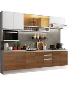 Cocina Integral Madesa Genova 04 Cocina Completa 280cm - Branco/Marrón - Blanco/Marrón