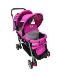 Carriola Doble para Bebe y Niño Gemelar Plegable 8 llantas - Rosa