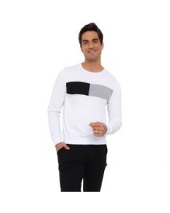 Playera de Hombre Blanca Manga Larga Cool Con Bloques - L