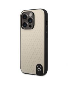 Funda Case Mercedes Benz Logos Grabados Piel Para iPhone 14 Pro-Beige