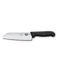 Victorinox Cuchillo de Chef Santoku con Alvéolos, Fibrox, Negro, 17 cm