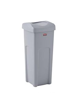 Rubbermaid Commercial Untouchable Trash Can with Swing Lid Combo, 23-Gallon, Rectangular, Gray, 2001584