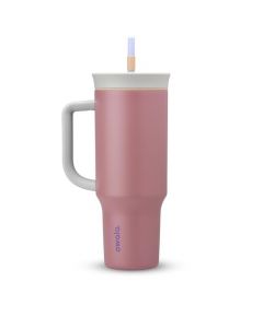 Owala - Vaso de viaje de acero inoxidable de triple capa, con aislamiento, tapa resistente a los derrames, popote y asa de transporte, sin bisfenol A (BPA), 1.2 litros, color rosa palo (Yoga Rose)