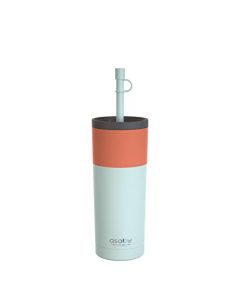 asobu Sippy - Vaso de acero inoxidable de doble pared de 20 onzas con popote flexible de silicona, 20 onzas (verde azulado)