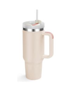 MOYAC Vaso Térmico 40 oz con Asa, Termo al Vacío de Acero Inoxidable con Pajita, para Mantener Agua, Té, Vino, Café Frío y Caliente (Rosa Claro)