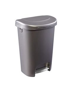 Rubbermaid Bote de basura clásico de 13 galones con tapa y pedal de acero inoxidable, cubeta de basura de bronce para cocina