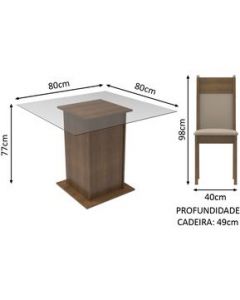 Madesa Juego Comedor Mesa Vidrio + 4 Sillas Dallas Rústico/Crema