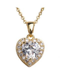 LuckyLy - Collar Adora Mujer Corazón Cristal y Zirconia Baño de Oro 14k