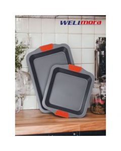 Set 2 Charolas Moldes Para Hornear Pan Pasteles Galletas - Plateado