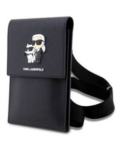 Bolsa Cartera Karl Lagerfeld Logo KyC Saffiano Para Celular Universal-Negro