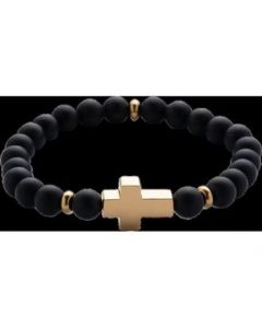 LUCKMAN Pulsera Hombre Cruz Jade Negro Acero Inoxidable Baño Oro 18k Ezra