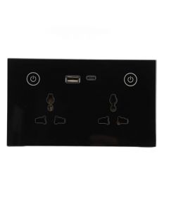 Toma de Pared Inteligente 2,4G WiFi Interruptor de Luz Táctil Control de Voz Enchufe Inteligente con Puerto de Cargador USB y Tipo C para Google Home 95-250V (Negro)