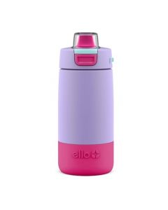 Ello - Botella de agua aislante Kids Colby de acero inoxidable de 12 onzas con pajita y posavasos de silicona integrado (lila/rosa)