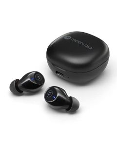 Motorola Sound Moto Buds 105 - Auriculares Bluetooth inalámbricos ENC con control táctil y funda de microcarga, IPX5, resistente al agua, ligero, ajuste cómodo, sonido claro, color negro