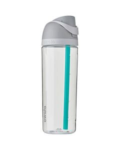 Owala FreeSip Botella de agua de plástico Tritan transparente con pajita, botella de agua deportiva sin BPA, ideal para viajes, 25 onzas, malvavisco tímido