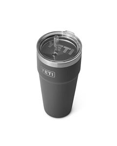 YETI Rambler Taza de paja de 26 onzas, aislada al aspiradora, acero inoxidable con tapa de popote, carbón