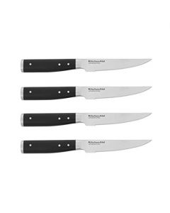 KitchenAid Gourmet Juego de 4 cuchillos forjados de triple remache, acero japonés de alto carbono, juego de cuchillos de cocina afilados, 4.5 pulgadas, negro