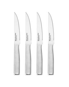 KitchenAid Gourmet - Juego de cuchillos de carne forjados, acero inoxidable japonés de alto carbono, 4 piezas, cepillado