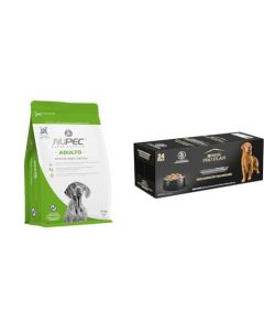 Nupec croquetas para Perros, Adulto, con Omega 3 y 6, presentación de 15 kg. + Pro Plan Pouches Purina Perro Adulto Carne, Caja con 24 Piezas