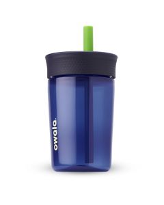 Owala - Vaso de plástico aislante sin BPA para niños, con popote flexible resistente a derrames, fácil de limpiar, botella de agua para niños, ideal para viajes, apto para lavaplatos, 15 onzas, azul