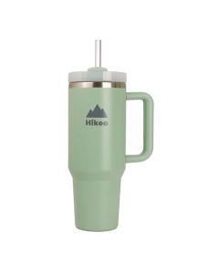 HIKEO Termo para Agua y Café de Viaje 1.2 L de Acero Inoxidable con Doble Pared Térmica, Tapa Antiderrames y Popote, Mantiene Bebidas Calientes Hasta 9 Horas y Frías 12 Horas, Taza con Agarradera