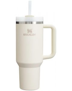 Stanley Quencher H2.0 FlowState - Vaso aislado al aspiradora de acero inoxidable con tapa y popote para agua, té helado o café, batidos y más, crema 2.0, 40 onzas