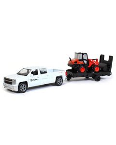 New Ray Toys - Nueva colección NEWRAY KUBOTA de 10 pulgadas, tractor Kubota M5-111 con camioneta y remolque Ford F-250 Super Duty (naranja, negro) modelo