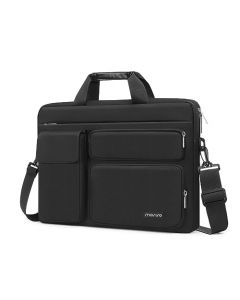 MOSISO Bolsa Mensajero de Hombro Compatible con MacBook Air/Pro,13-13.3 pulgadas Portátil,Compatible con MacBook Pro 14 con 2 Elevados&1 Solapa&1 Bolsillo Horizontal&Asa&Cinturón, Negro