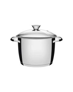 TRAMONTINA - Olla Alta Allegra, de Acero Inoxidable, con Fondo Triple, con Tapa de Vidrio y Pomo, con Asas, Para Cualquier Cocina, Uso Diario, Alta Durabilidad, Tamaño de 24 cm y 7,5 L