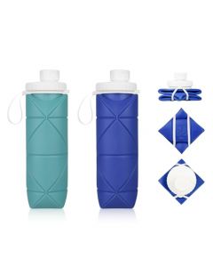 HEEDU Paquete de 2 Botella de Agua Plegable con Válvula a Prueba de Fugas, Botella de Silicona Plegable, Reutilizable, Botella Flexible sin BPA para Gimnasio, Correr, Ciclismo, Acampar (Verde+Azul)