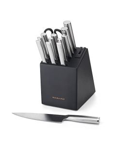 KitchenAid Gourmet Forged Stainless Steel Knife Block Set with Built-in Knife Sharpener, High-Carbon Japanese Stainless Steel Kitchen Knives, Sharp Kitchen Knife Set with Block, 14 Piece, Black