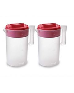 Rubbermaid - Juego de jarra de 2 piezas con tapa de boquilla de 3 posiciones para agua, té y bebidas, apto para lavaplatos, 1 galón, transparente/rojo