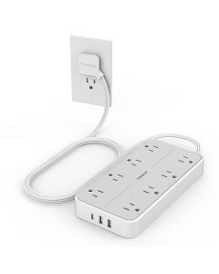 TESSAN Extension Electrica Enchufe Plano, Regleta Multicontacto USB C, Conector Multiple Enchufe 6Ft con 8 Salidas CA y 3 Puertos USB(1 USB C), Extensión Plana Pared para Casa, Oficina, Dorm, Crucero