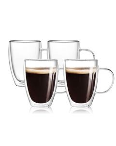 U Chef Juego de 2 Tazas para Café de Vidrio de Doble Grosor de 12 onzas, Vasos para Café Perfectos para Capuchino, té, café con leche, Espresso, Bebidas calientes, Tazas para Espresso (4 Piezas)