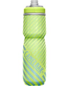 CamelBak Podium Chill - Botella de agua aislada para bicicleta, fácil de apretar, se adapta a la mayoría de jaulas de bicicleta, 24 onzas, lima y rayas azules