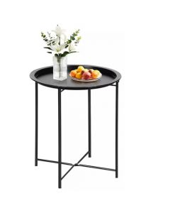 AUOK Mesa Auxiliar de Metal, Mesa Auxiliar Redonda, Mesita de Centro Mesita Auxiliar Minimalista Moderna, Adecuado para Dormitorio, Salón, Balcón, Baño(Negro)