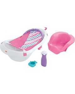 Fisher-Price Baby Bañera para Bebés 4-en-1 con Soporte y Asiento para Bebé Rosa para bebés de etapa de desarrollo en adelante