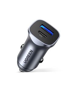 UGREEN Cargador Auto 24W, USB C PD 20W y QC18W Power Delivery, Quick Charge 3.0 con Enchufe Plegable, Compatible con iPhone 15/14/13/12/11/X, iPad, Galaxy S23/S22/S21/S20/Note 20, Google Pixel, LG