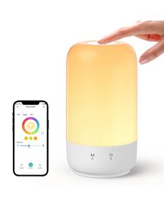 Meross Lámpara de mesa inteligente para dormitorio, lámpara inteligente funciona con Homekit, Alexa y Google, blanco sintonizable y multicolor, lámpara de mesita de noche LED WiFi, control de voz