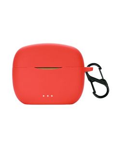 QWYJ Funda para JBL Tune 215TWS Case Carcsa Protectora de Silicona, para JBL Tune 215TWS Funda de Carga Portátil con Mosquetón Llavero Anti-perdida (Rojo)