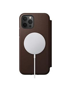 Nomad Funda rígida tipo cartera para iPhone 12 Pro, compatible con MagSafe, protección contra caídas, piel horween – marrón rústico