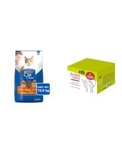 Purina Cat Chow Comida para Gato, Adulto, Deli Mix, 15.0 kg + Fancy Pets Arena Aglutinante para Gato con 12.5 Kilogramos