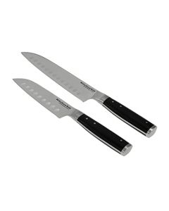 Kitchenaid - Cuchillo de Cocina Gourmet, Hecho de Acero Forjado con Mango de Triple Remache y Protector de Hoja, 17 y 12 cm, Santoku Pack