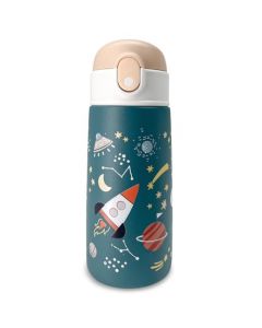 Termo Acero Inoxidable para Niño 16 Oz, EASYTAO Térmica de Botella para Agua 500ml con Tapa de Pajita, Taza Termo de Doble Pared a Prueba de Fugas, Caliente Agua Fría o Caliente (Azul)