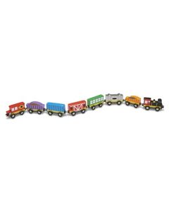 Melissa & Doug Vagones de Tren, 8 Vagones de Tren Magnéticos Para Juego de Simulación, Juguete de Madera